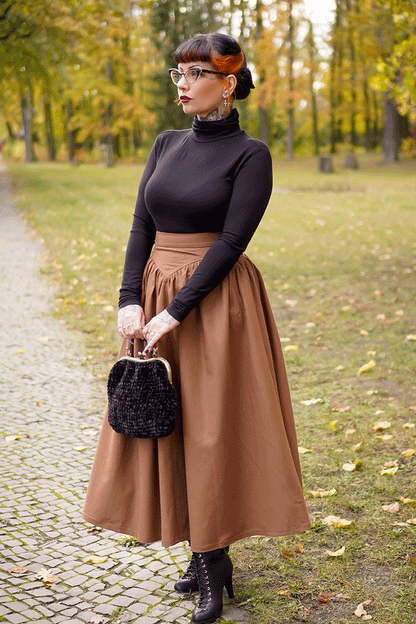 Brown Wool Maxi Skirt - Pleated High Waist Winter Essential 4719