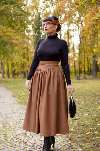 Brown Wool Maxi Skirt - Pleated High Waist Winter Essential 4719
