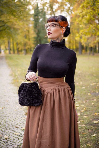 Brown Wool Maxi Skirt - Pleated High Waist Winter Essential 4719