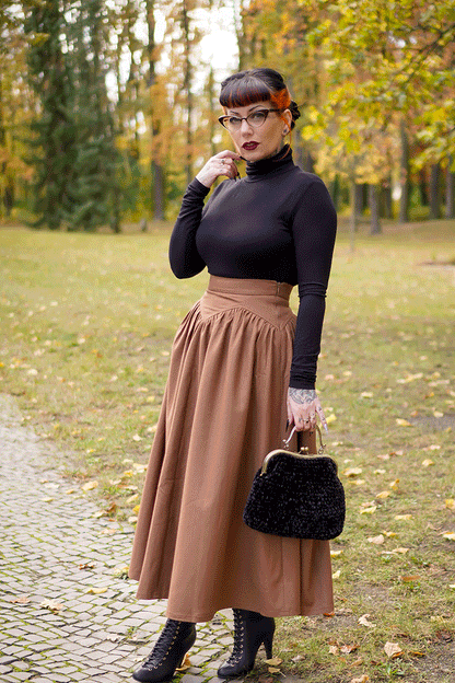 Brown Wool Maxi Skirt - Pleated High Waist Winter Essential 4719