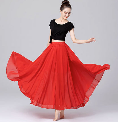 summer block color chiffon skirt women 4456