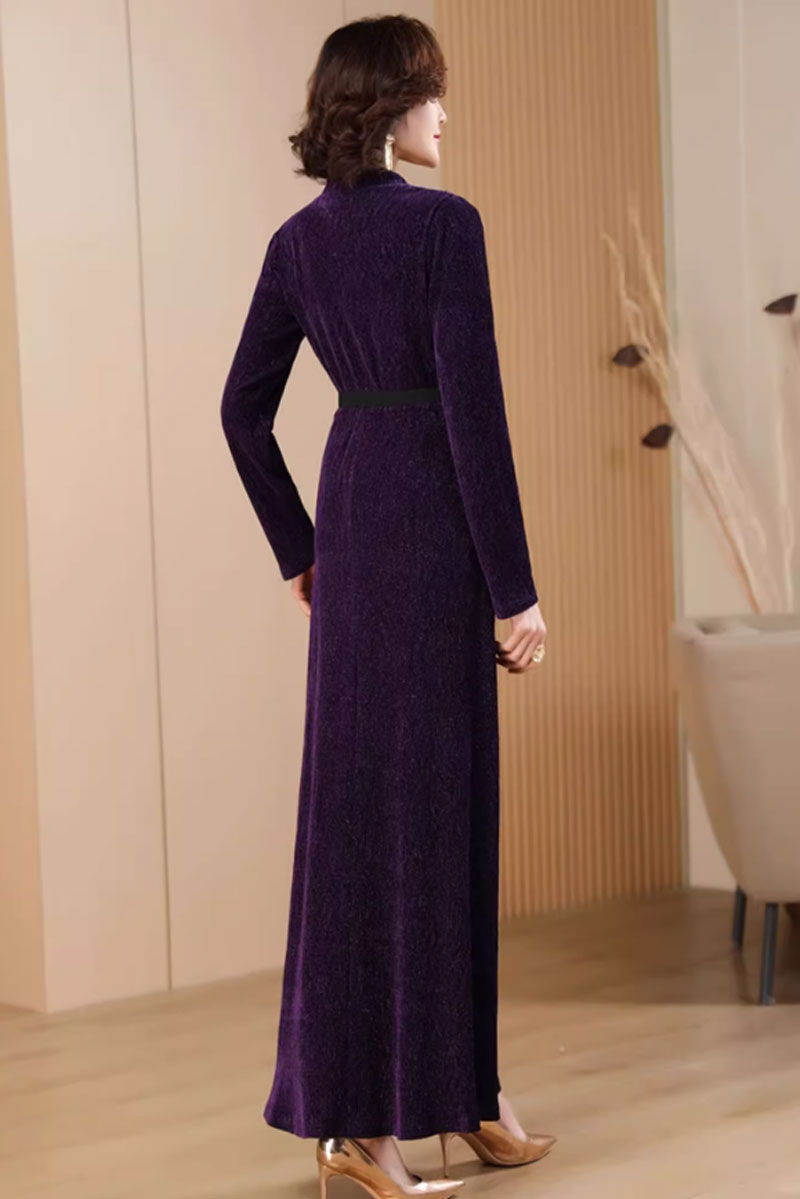 prom purple velvet long dress women 4788