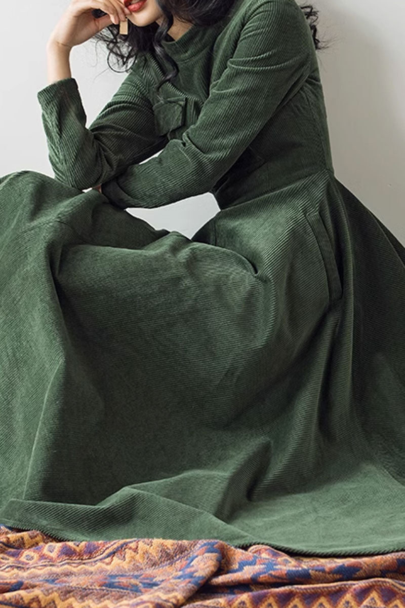 Vintage fit and flare corduroy dress women 4568 - green / S Vintage fit and flare corduroy dress women 4568 - green / S