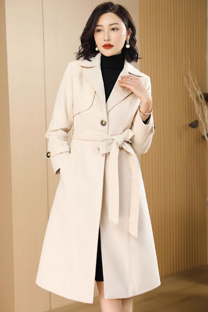 Winter beige wool coat with belt waist 4705