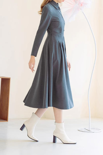 Gray fit and flare shirt dress women 4880