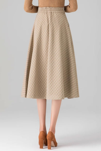 Plaid winter midi wool skirt women 4650