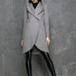 Gray Oversized Hood Wool Coat – Asymmetrical Winter Midi | Xiaolizi 1356
