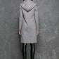 Gray Oversized Hood Wool Coat – Asymmetrical Winter Midi | Xiaolizi 1356