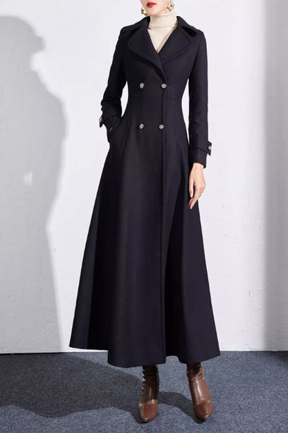 Black swing a line long wool coat women 4701