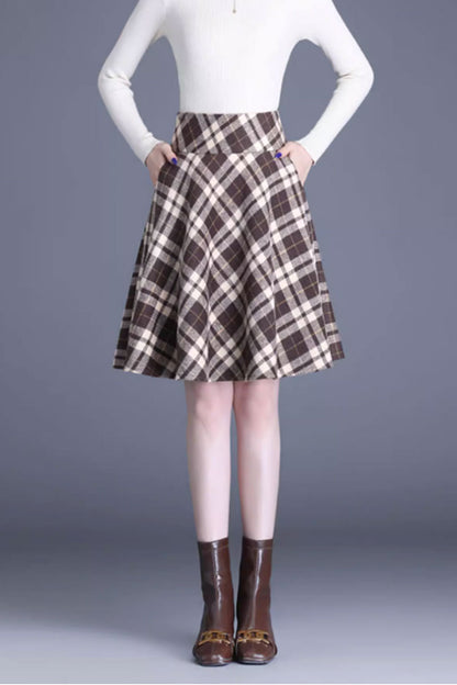 Brown Wool A-Line Skirt with Wide Waistband - Flattering Silhouette 4653