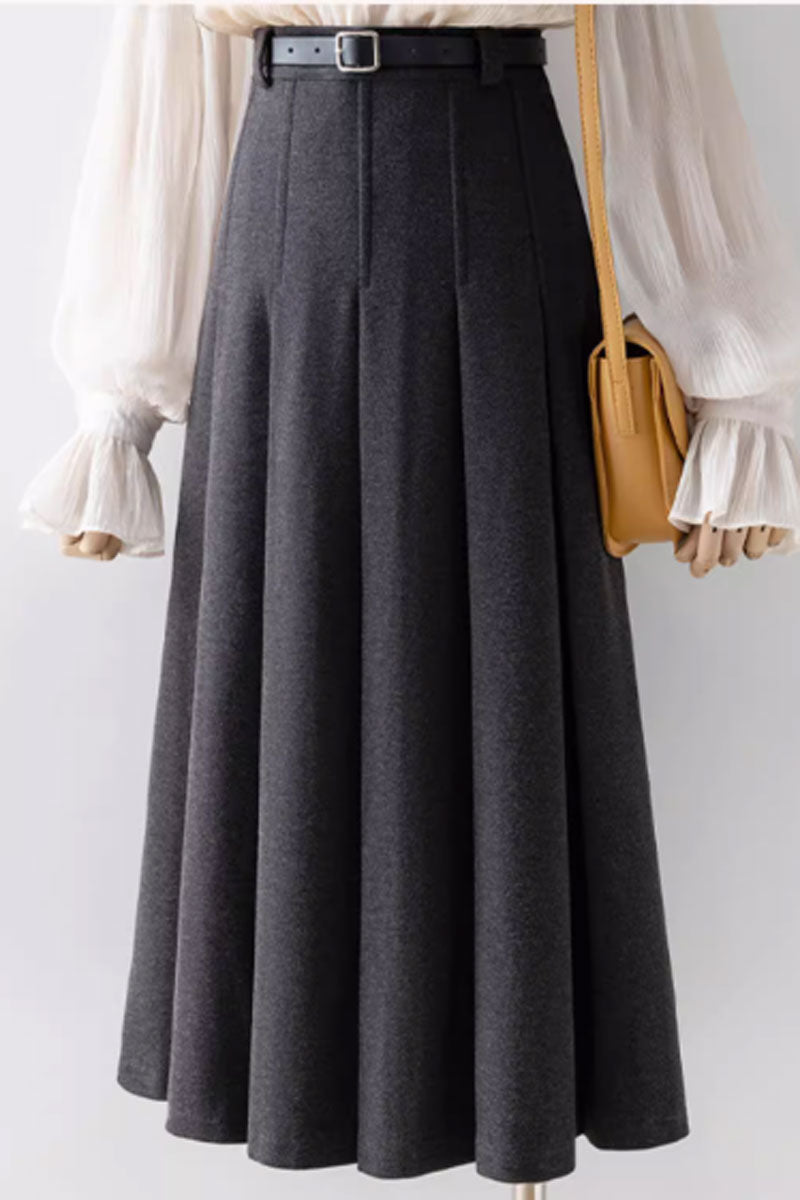 pleated winter a line wool skirt women 4755