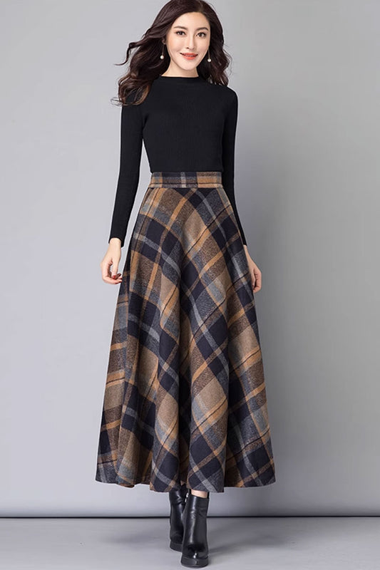 vintage plaid winter wool skirt for women 4674