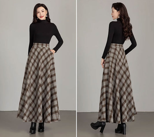 vintageplaid winter wool skirt for women 4672-1