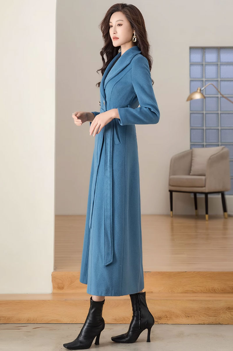 Double breasted winter long wool coat 4696