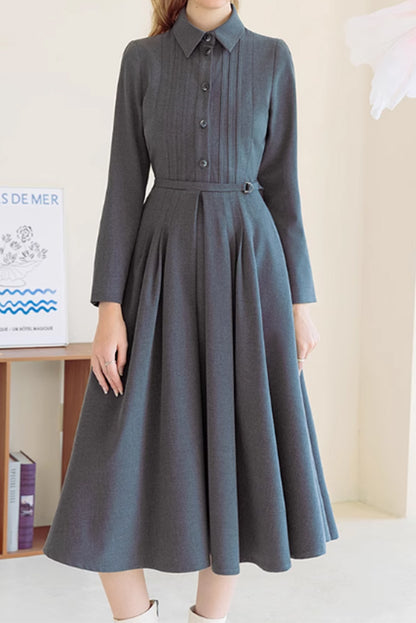Gray fit and flare shirt dress women 4880