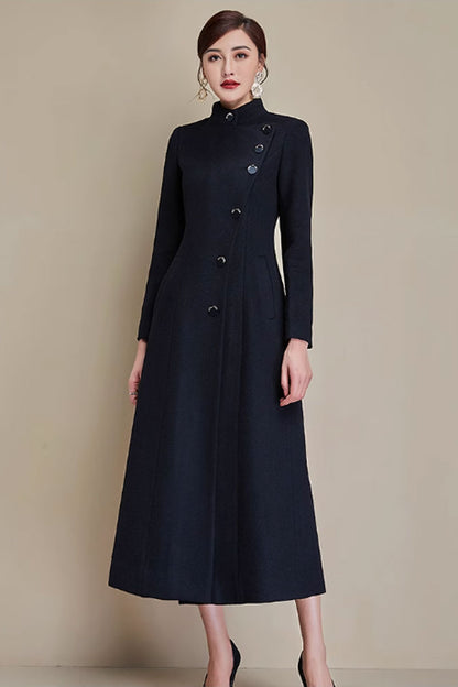 Black womens Winter Warm Wool Coat 4687