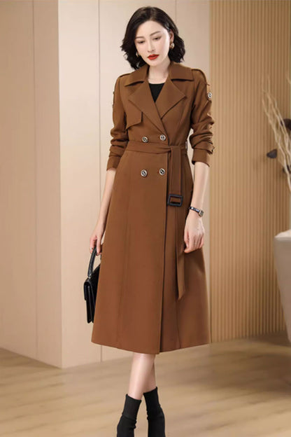 Camel Wool Coat - Double Breasted Belted Long Winter Coat 4706