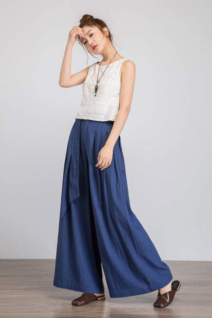 Blue palazzo Wide leg pants women 1924