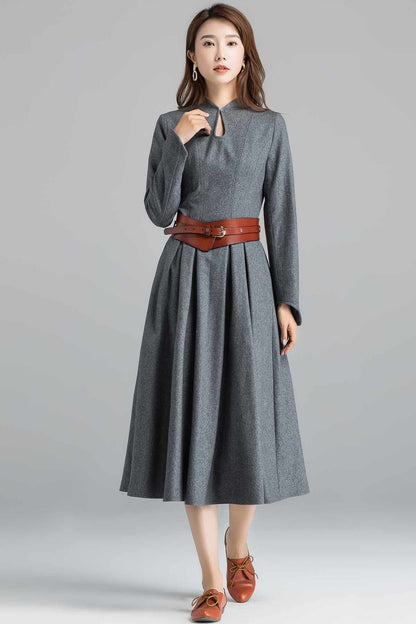Gray Wool Midi Dress - 1950s Retro Fit and Flare 2403
