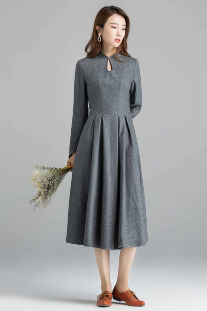 Gray Wool Midi Dress - 1950s Retro Fit and Flare 2403