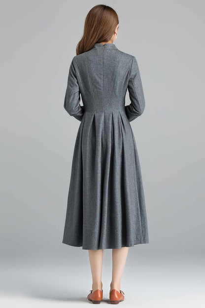Gray Wool Midi Dress - 1950s Retro Fit and Flare 2403