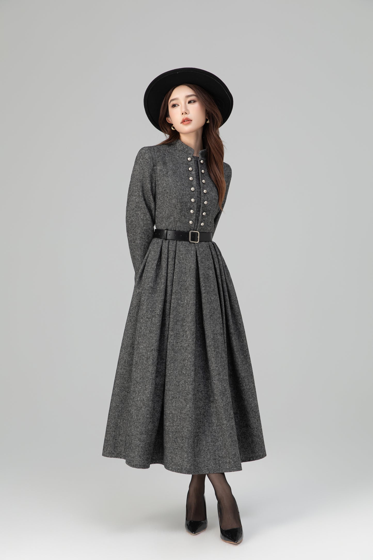 Vintage Wool-Blend Plaid Maxi Dress – Long Sleeve, Warm & Elegant 6389