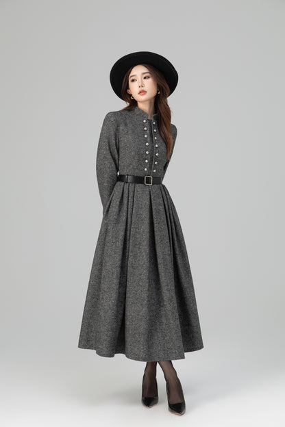 Vintage Wool-Blend Plaid Maxi Dress – Long Sleeve, Warm & Elegant 6389