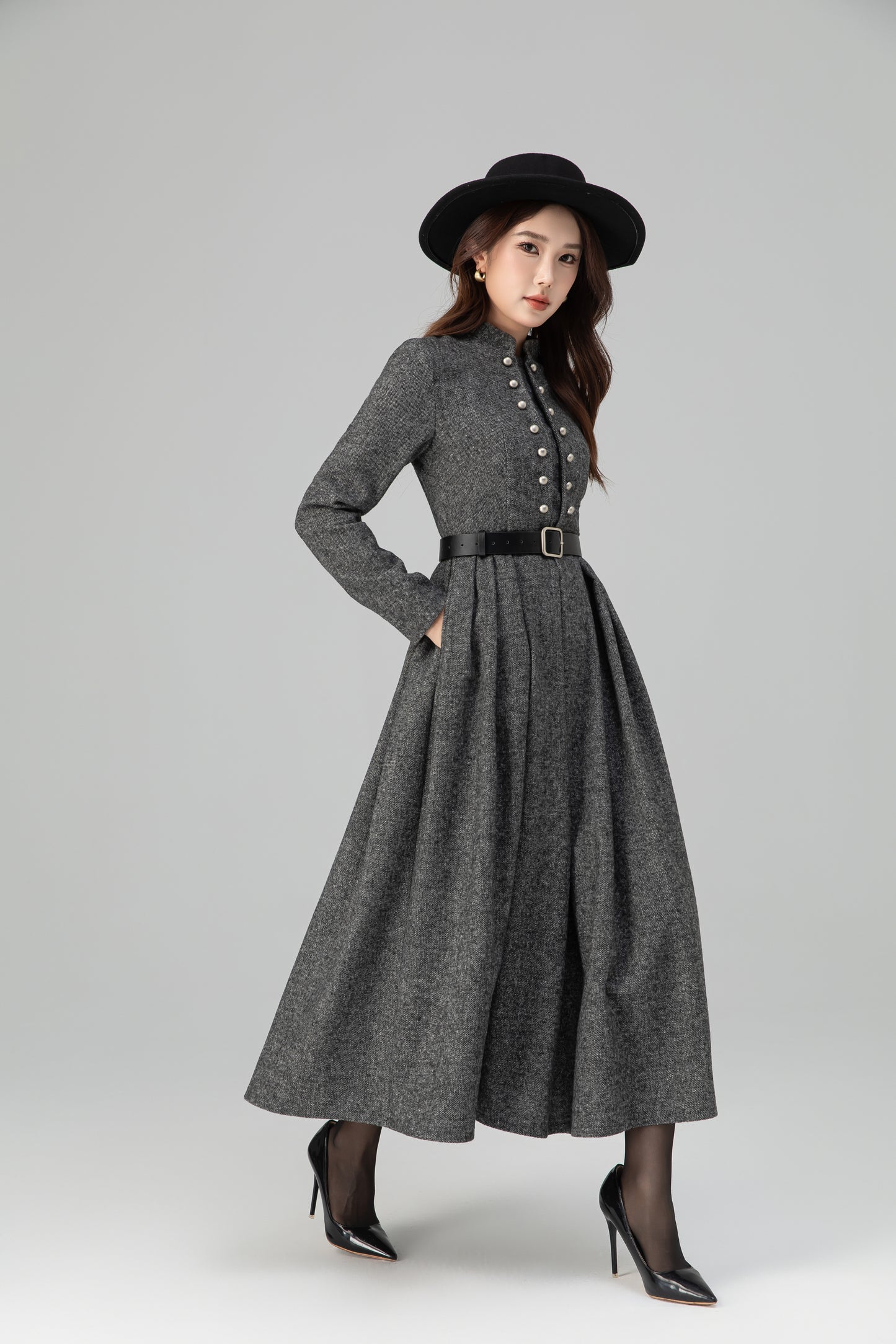 Vintage Wool-Blend Plaid Maxi Dress – Long Sleeve, Warm & Elegant 6389