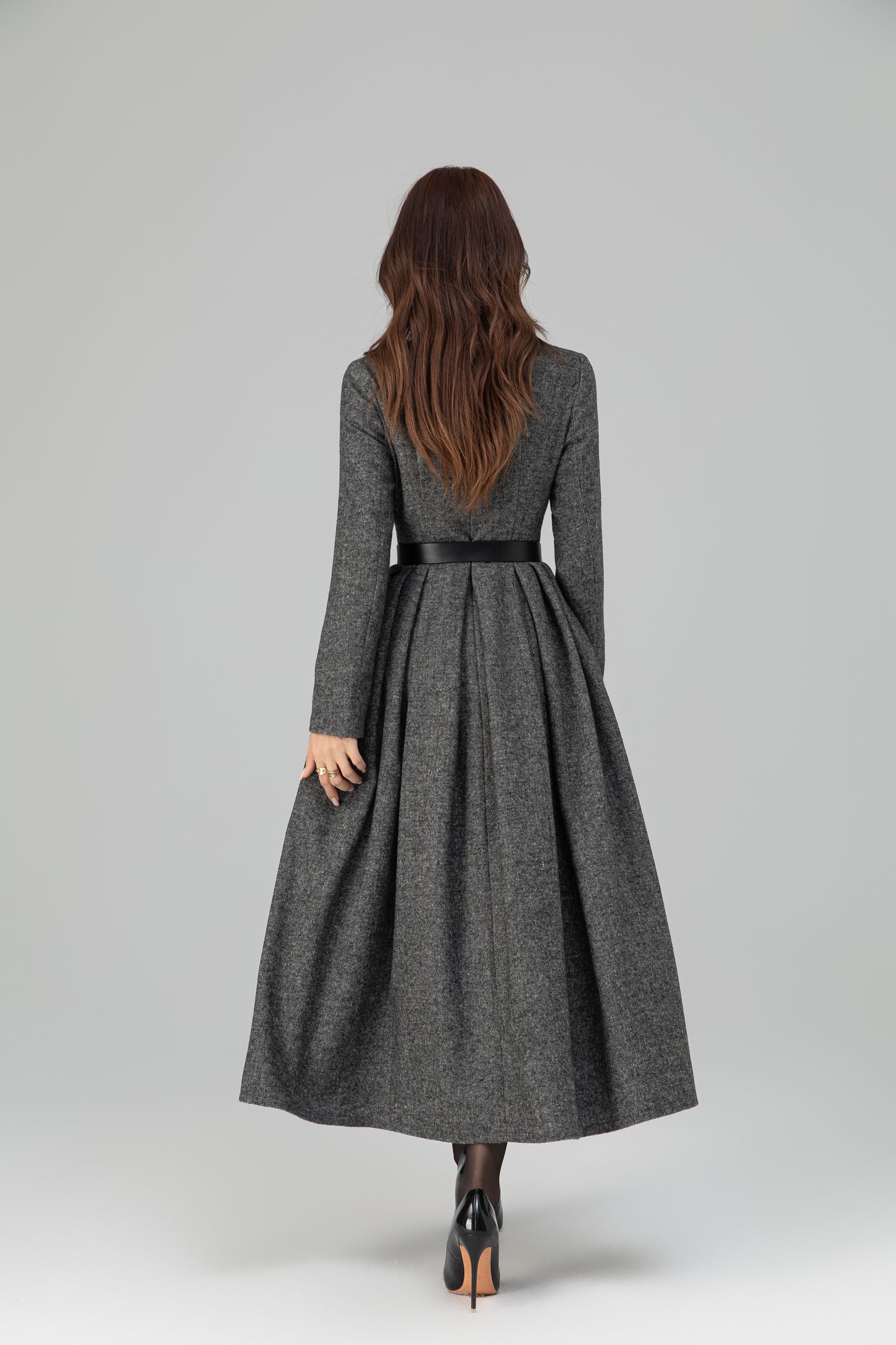 Vintage Wool-Blend Plaid Maxi Dress – Long Sleeve, Warm & Elegant 6389