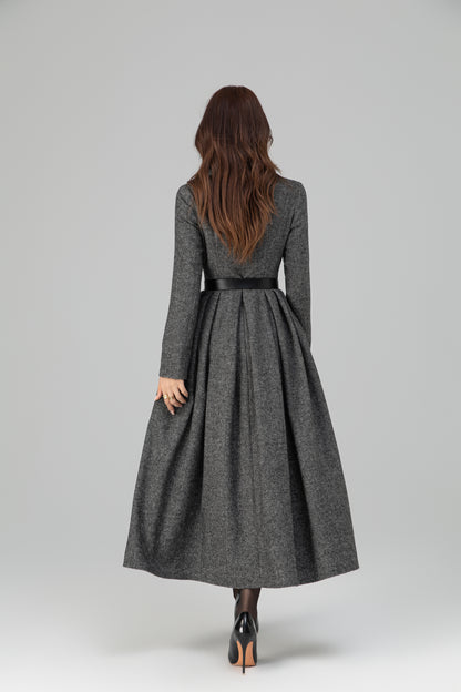 Vintage Wool-Blend Plaid Maxi Dress – Long Sleeve, Warm & Elegant 6389