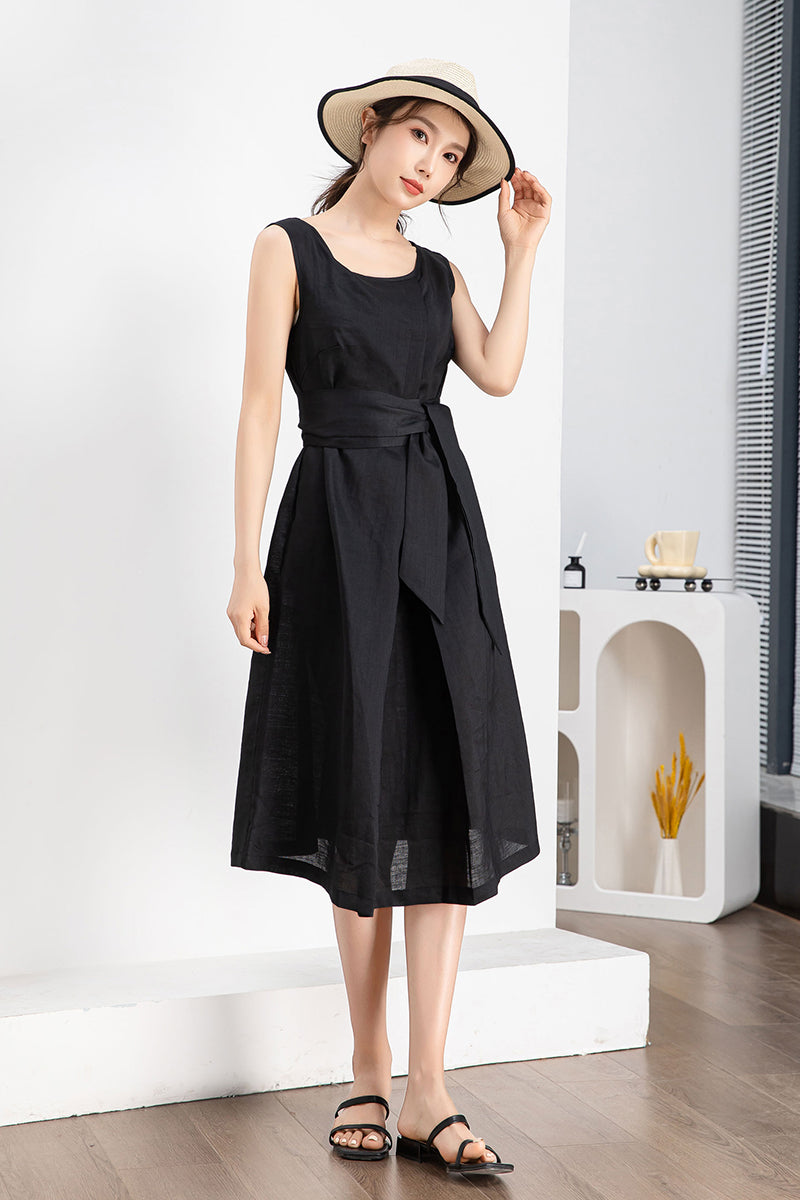 Black Sleeveless Linen Dress 4241 Xiaolizi Black Sleeveless Linen Dress 4241 Xiaolizi