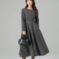 Xiaolizi Vintage-Inspired Handmade Wool Blend Fit & Flare Midi Dress – Long Sleeve Round Neck 6501