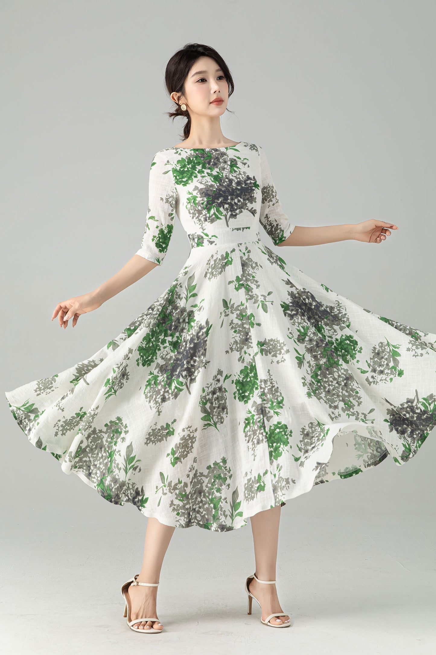 Floral Linen Swing Midi dress 6077