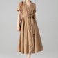 Khaki Linen Wrap dress with pockets 6079
