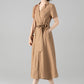 Khaki Linen Wrap dress with pockets 6079