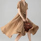 Khaki Linen Wrap dress with pockets 6079