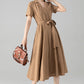 Khaki Linen Wrap dress with pockets 6079