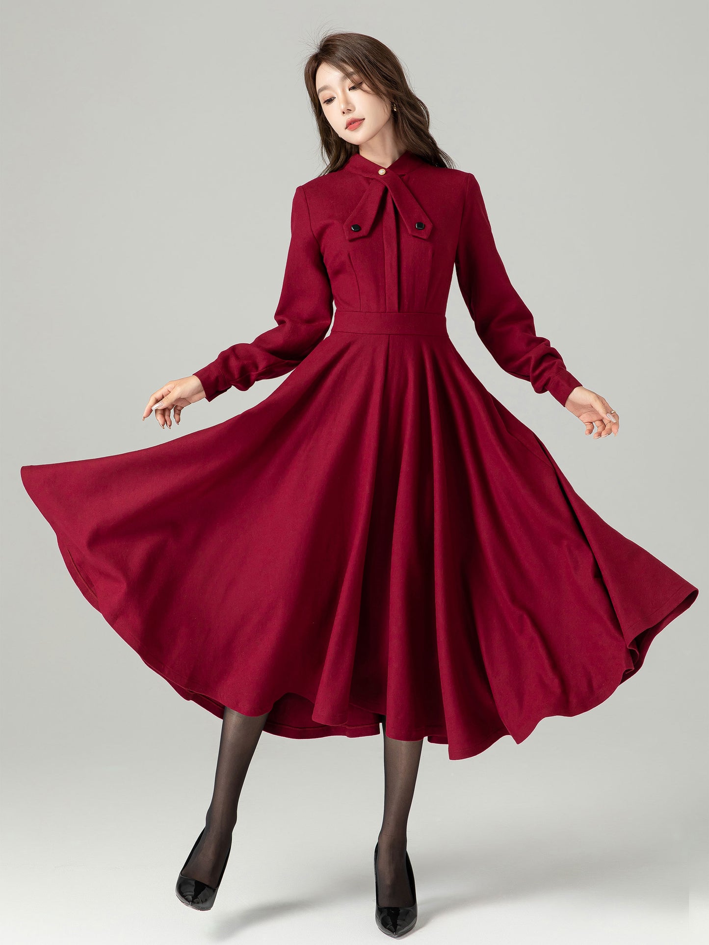 Burgundy Wool Dress, Vintage Inspired Wool Dress 4490