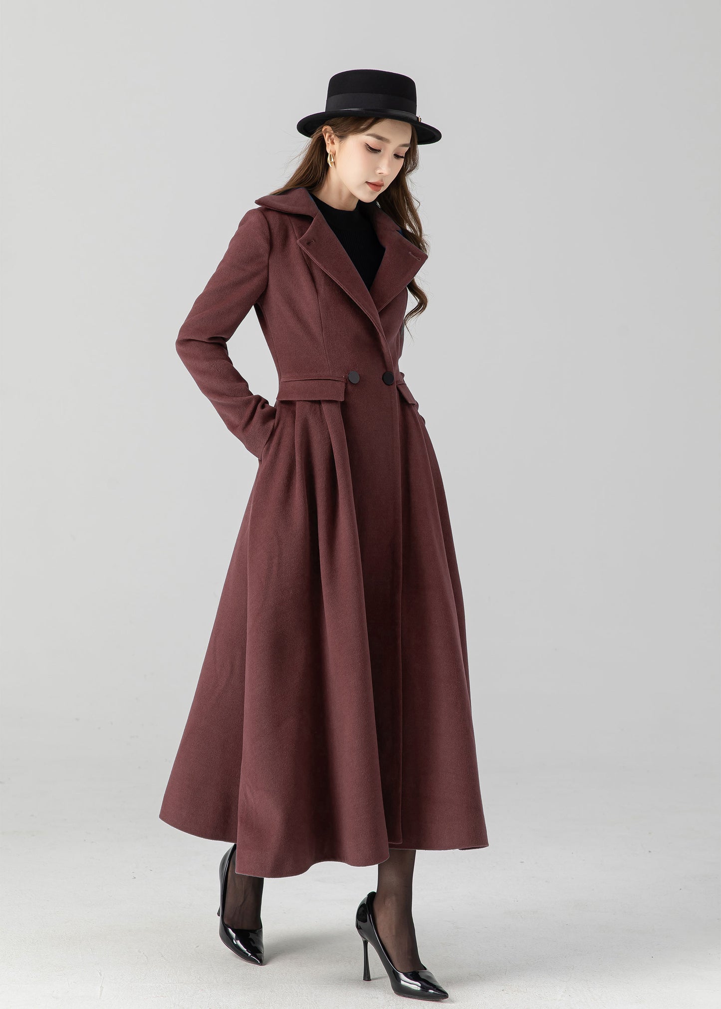 Vintage inspired long wool coat 5506