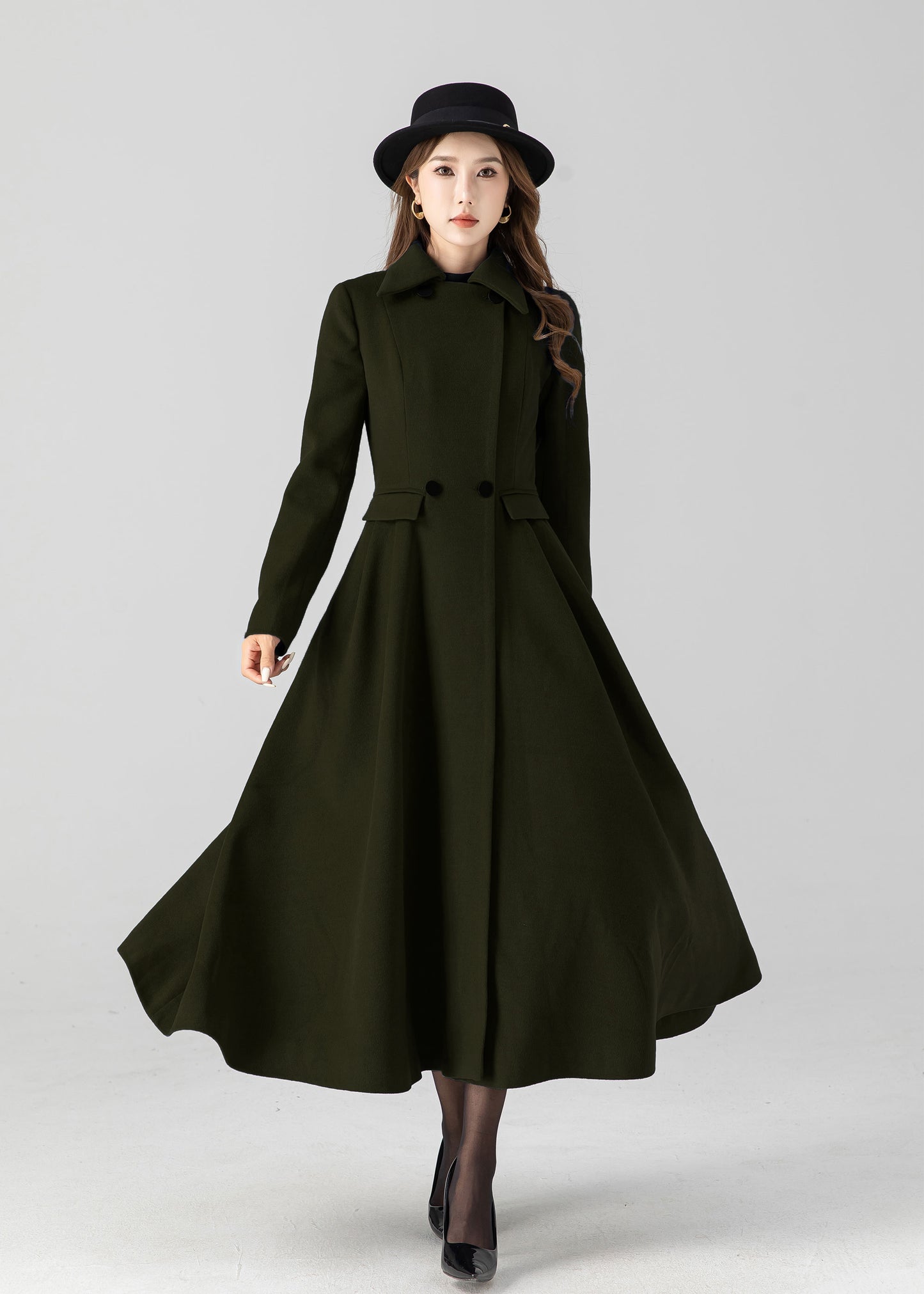 Vintage inspired long wool coat 5505