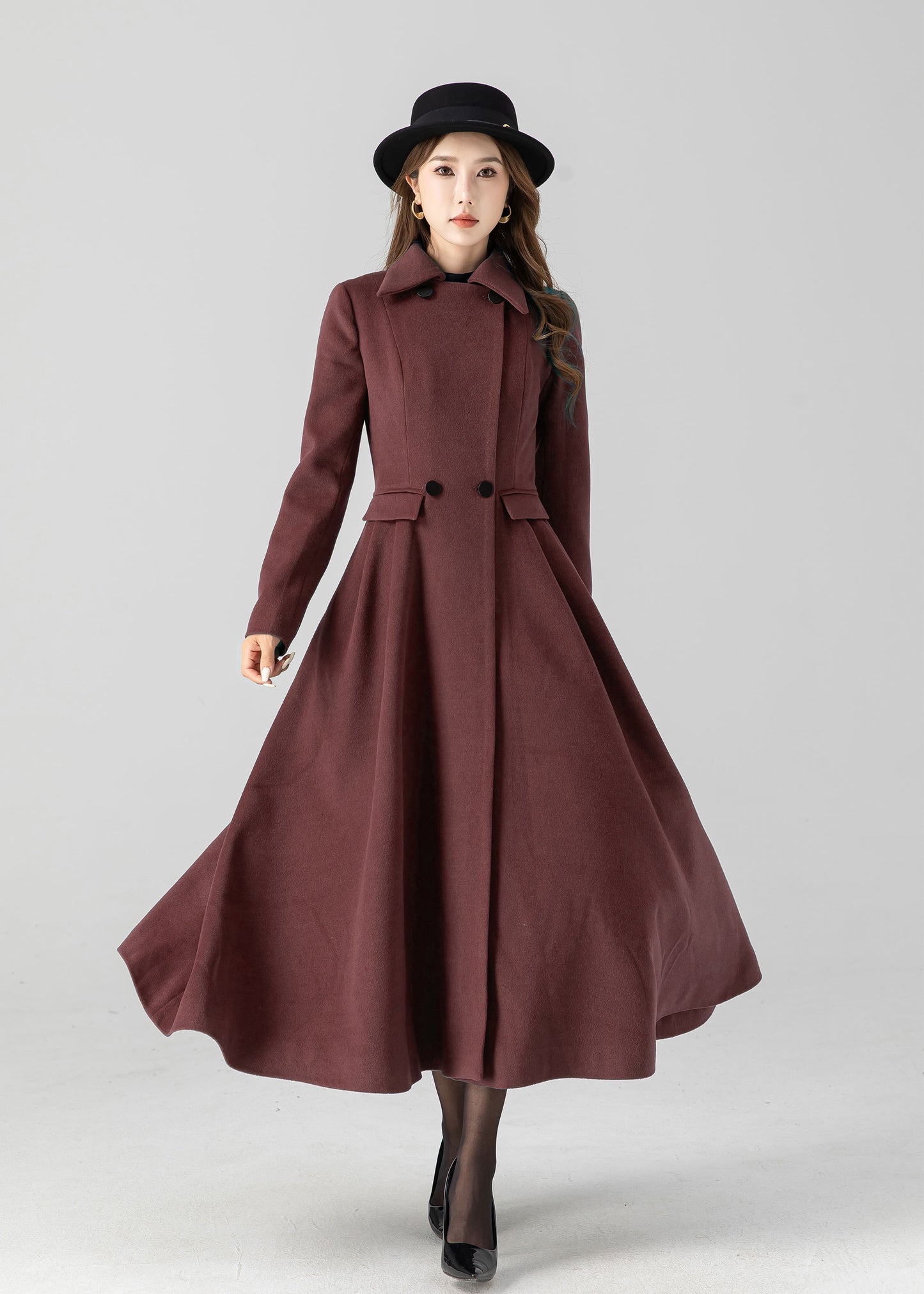 Vintage inspired long wool coat 5506