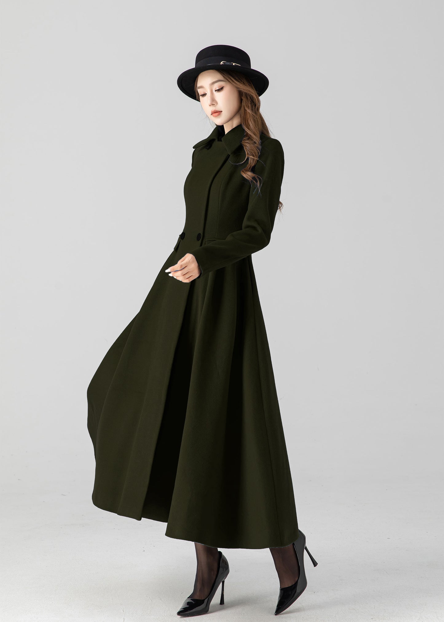 Vintage inspired long wool coat 5505