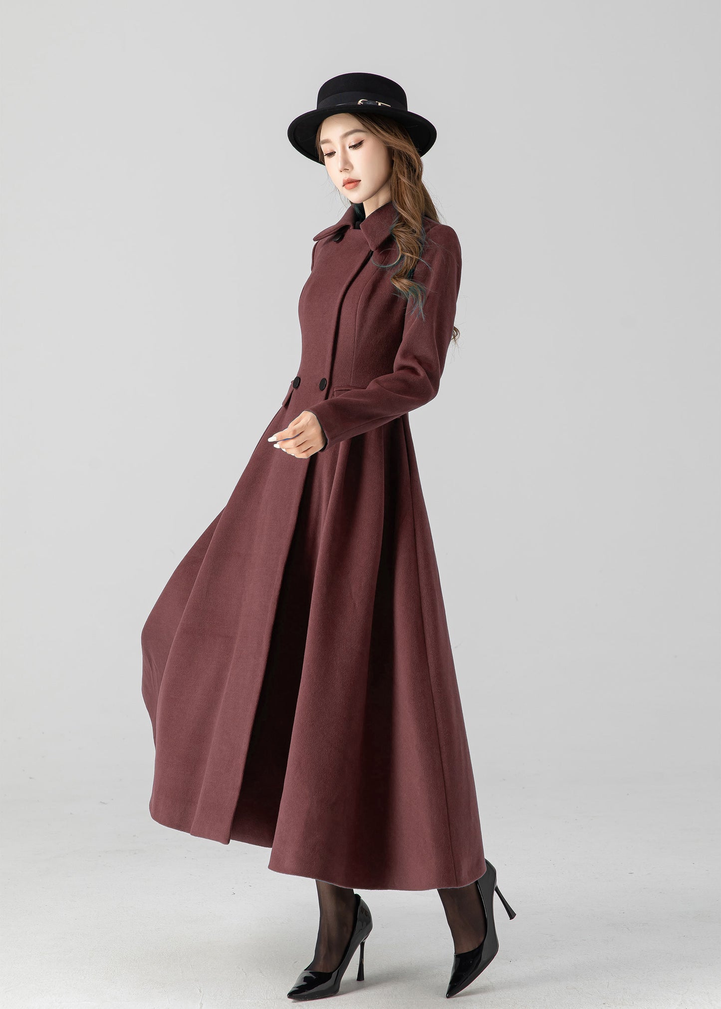 Vintage inspired long wool coat 5506
