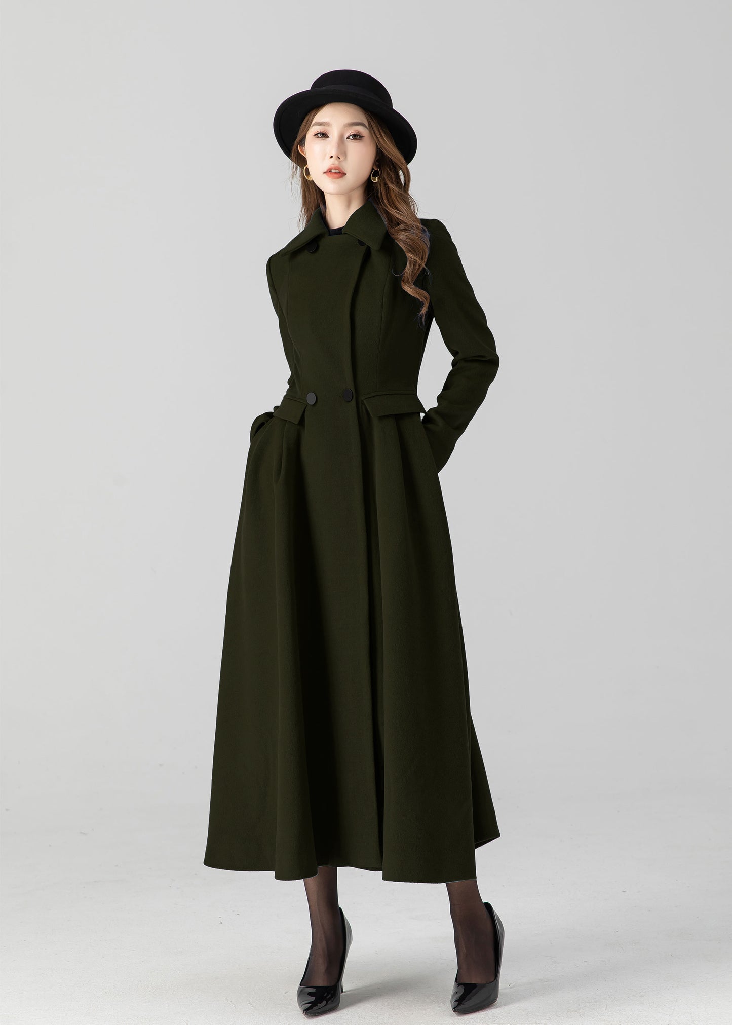 Vintage inspired long wool coat 5505