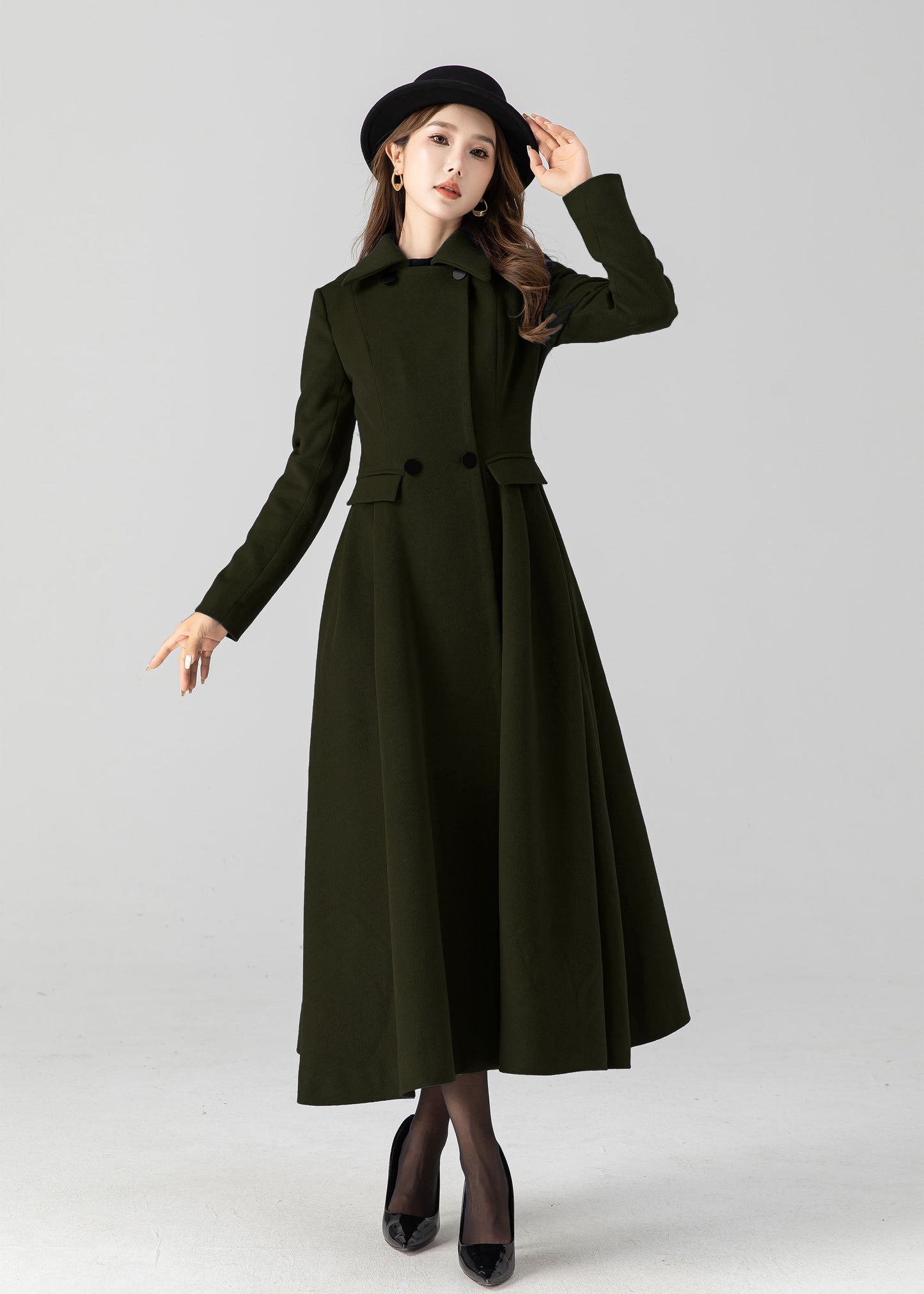 Vintage inspired long wool coat 5505