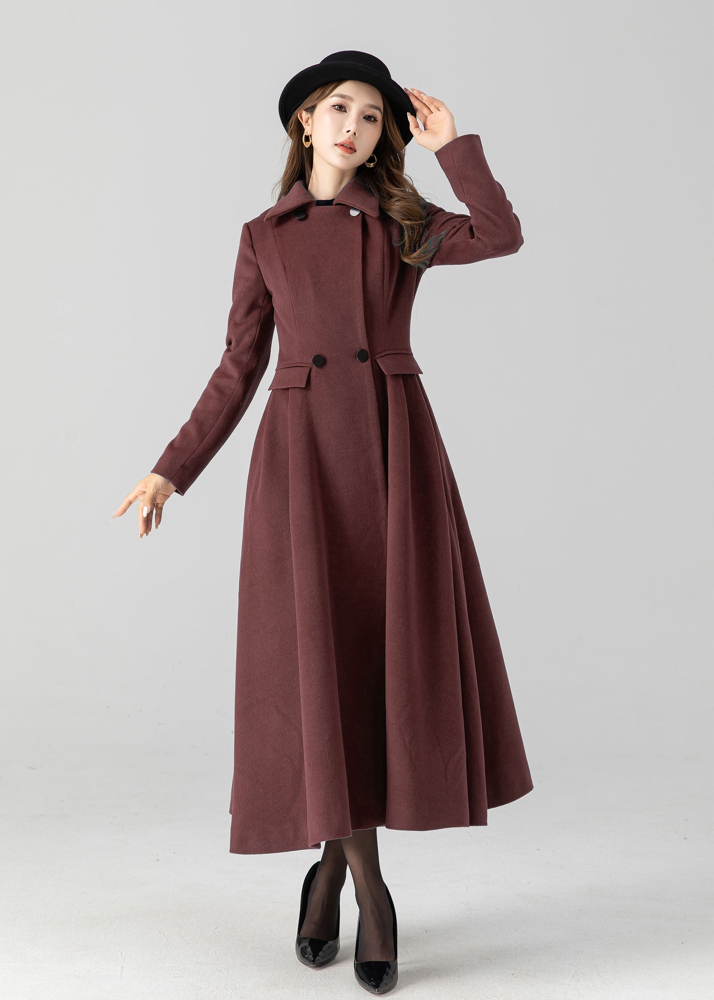 Vintage inspired long wool coat 5506