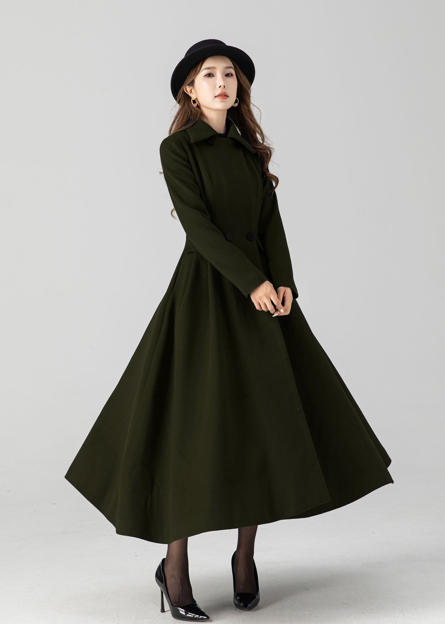 Vintage inspired long wool coat 5505
