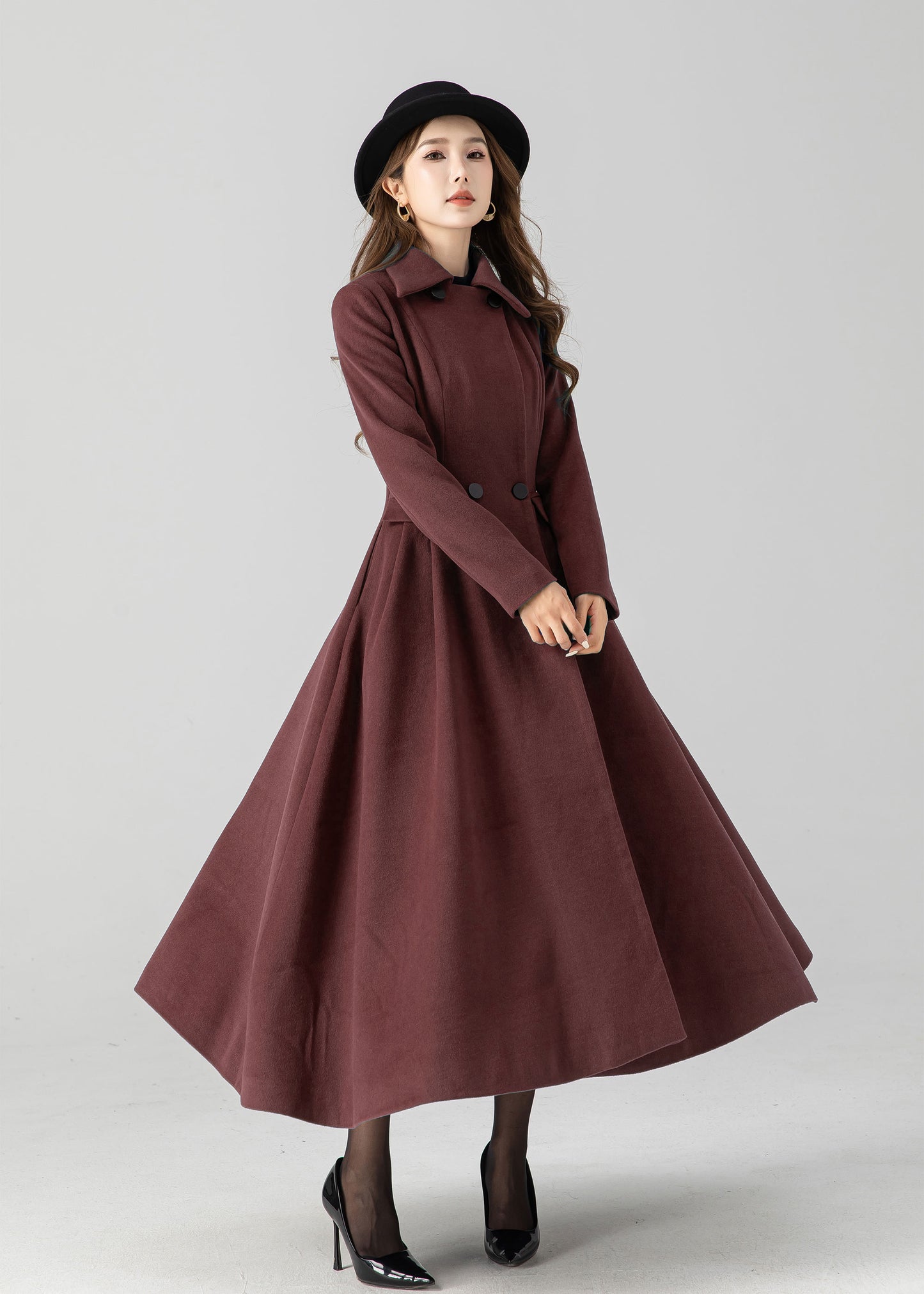 Vintage inspired long wool coat 5506