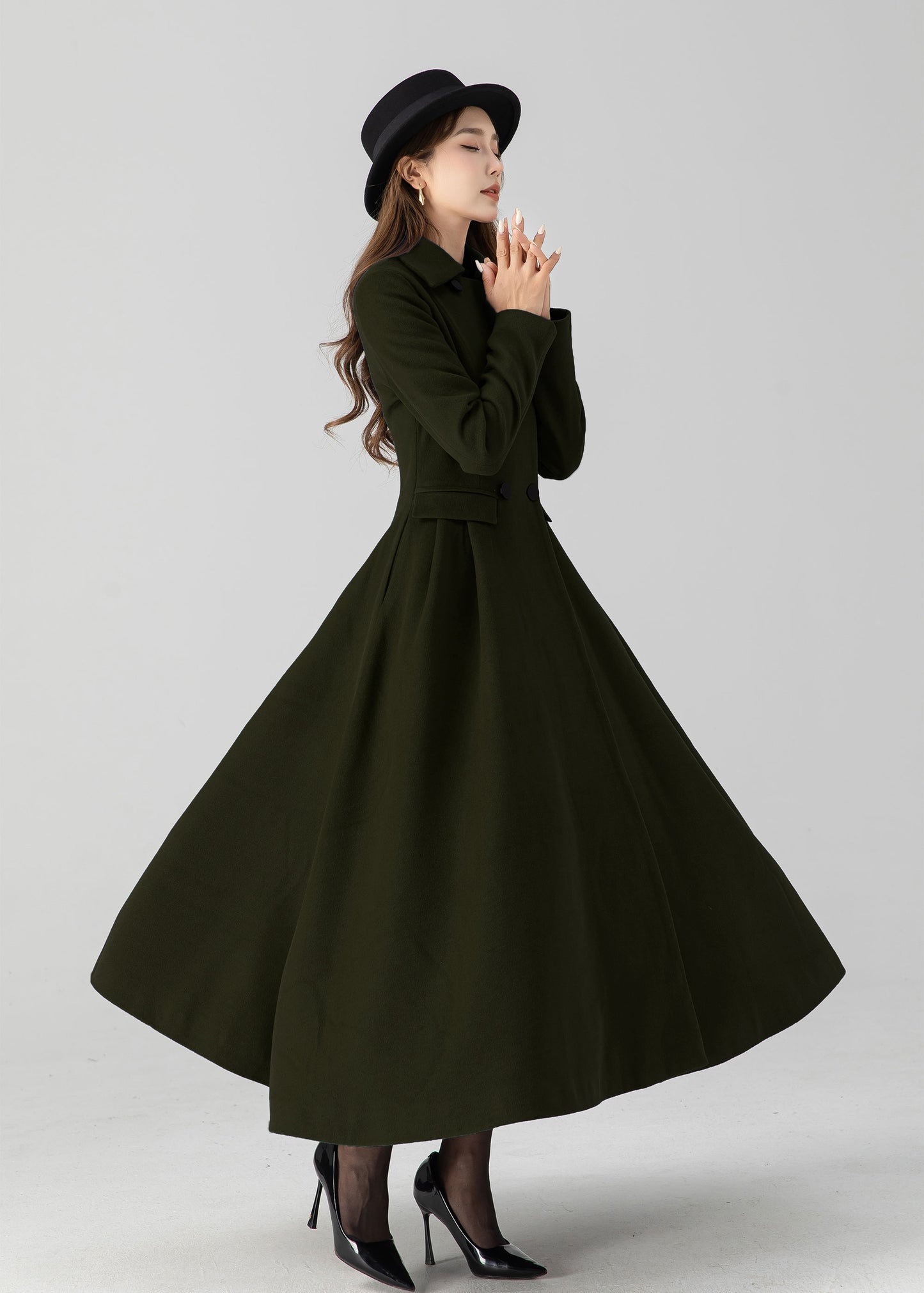 Vintage inspired long wool coat 5505