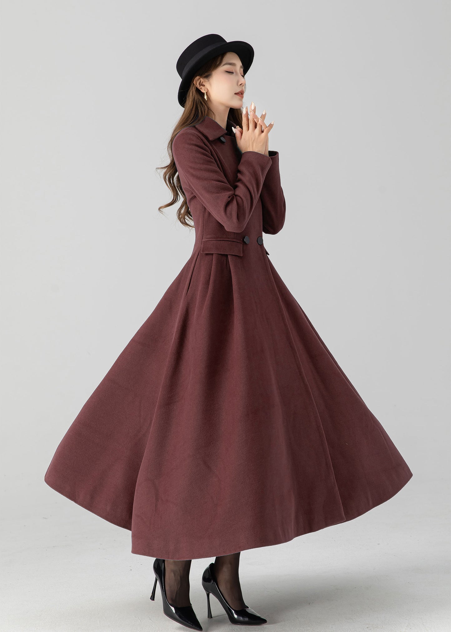 Vintage inspired long wool coat 5506
